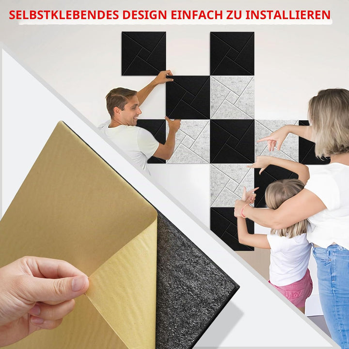 JAMELO Quadratische Akustikplatten Akustikpaneele selbstklebend 12 Stücke, Schallschutzplatten aus H