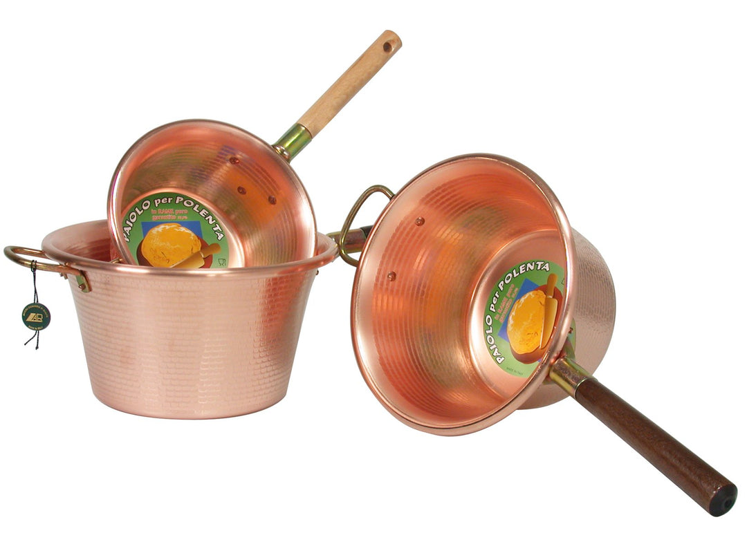 Lar Copper Pot Brand Single Handle in Wood D. 22 cm Pot Polenta