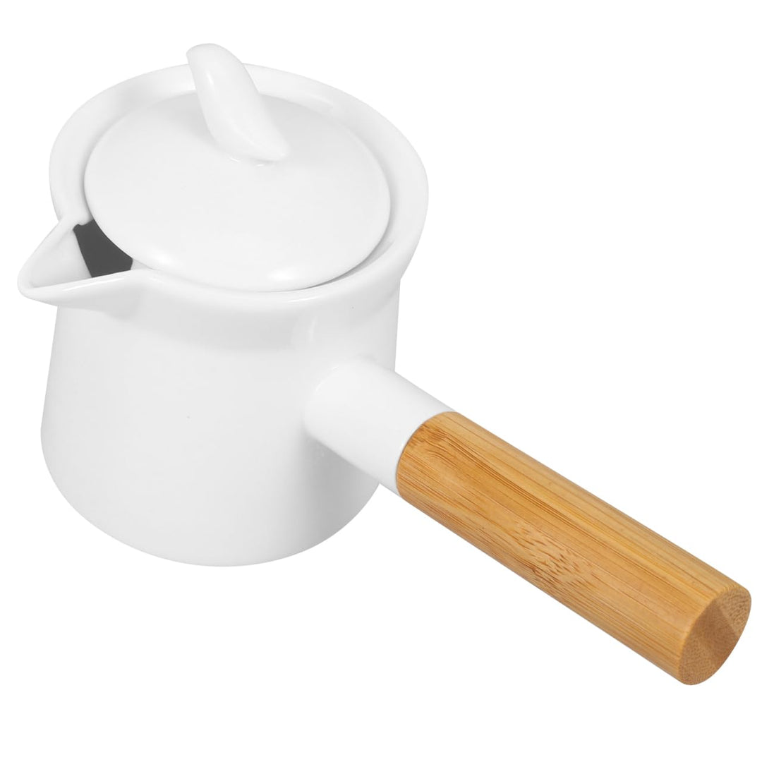 Ciieeo Keramik-Milchtopf 350Ml Mit Holzgriff - Ideal Für Sossen Butter Milch Eleganter Kleiner Topf