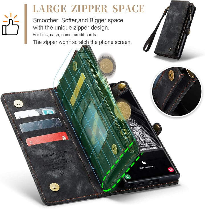 UFinetech Samsung S23 Ultra Hülle, Stossfest Kartenfach Magnetisch Abnehmbare Tasche Samsung Galaxy