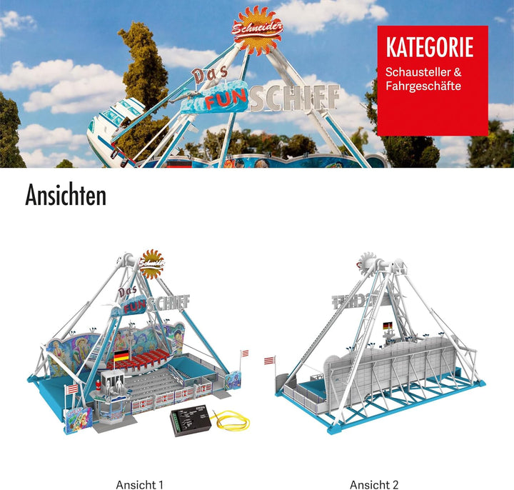 FALLER Fahrgeschäft FUN-Schiff Modellbausatz mit 252 Einzelteilen 285 x 183 x 210 mm I Modelleisenba