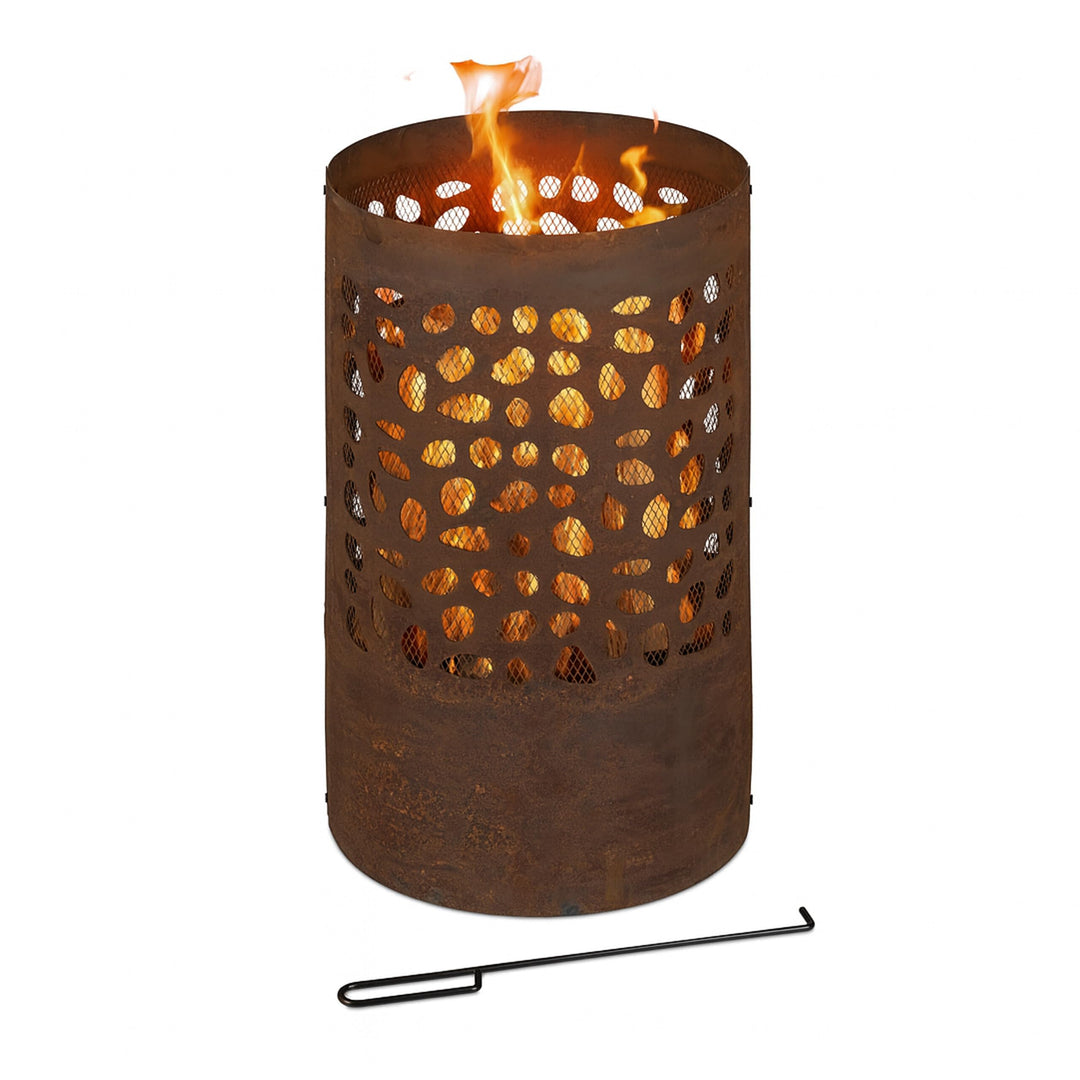 Relaxdays Feuertonne mit Funkenschutz, mit Schürhaken &amp; Feuerrost, Outdoor Feuerkorb, HxD: 60x37 cm,