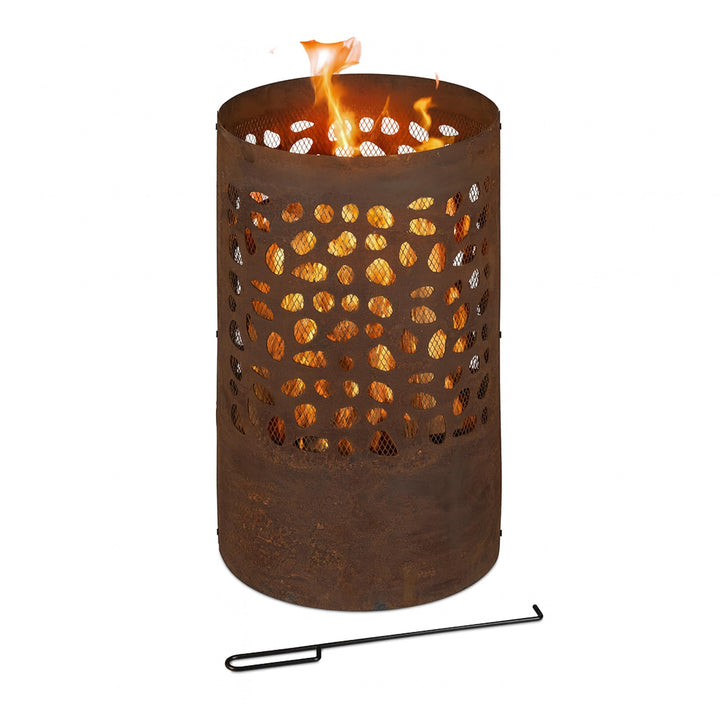 Relaxdays Feuertonne mit Funkenschutz, mit Schürhaken &amp; Feuerrost, Outdoor Feuerkorb, HxD: 60x37 cm,