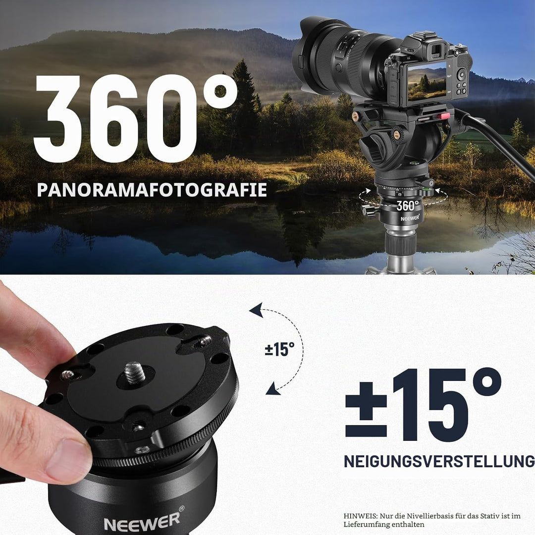 NEEWER Stativ Nivelliersockel (⌀60mm) Kamera Nivelliergerät, verstellbare Aluminium Stativkopfplatte