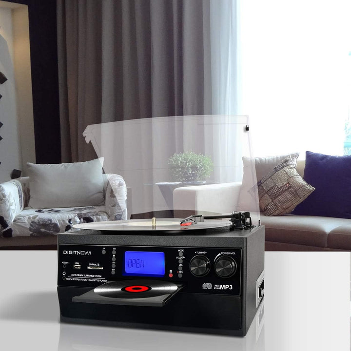 Bluetooth Plattenspieler mit Stereo Lautsprecher, LP Vinyl zu MP3 Konverter, 3 Geschwindigkeit Schal