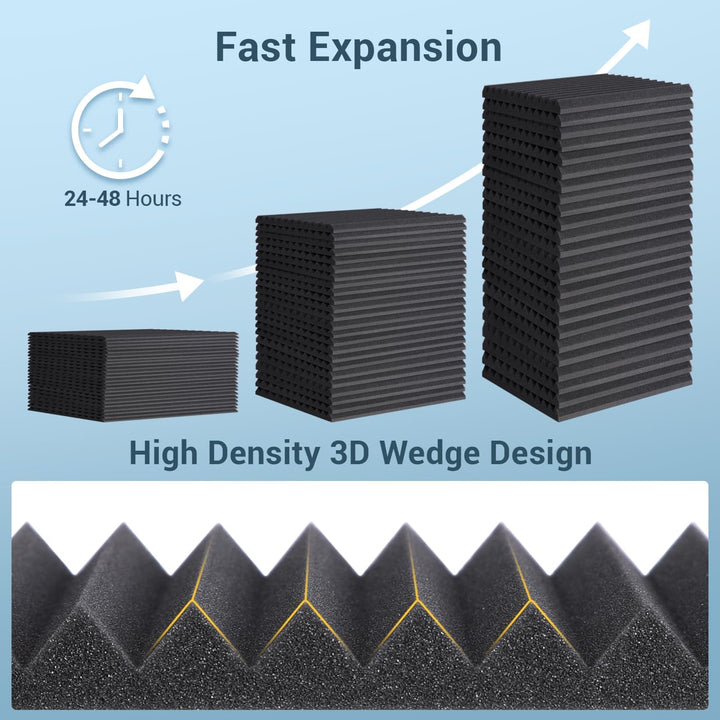 Ohuhu Akustikschaumstoff Akustikpaneele 48 Stück mit Aufkleber, 30 x 30 x 2,5 cm, Schalldämmung Wand