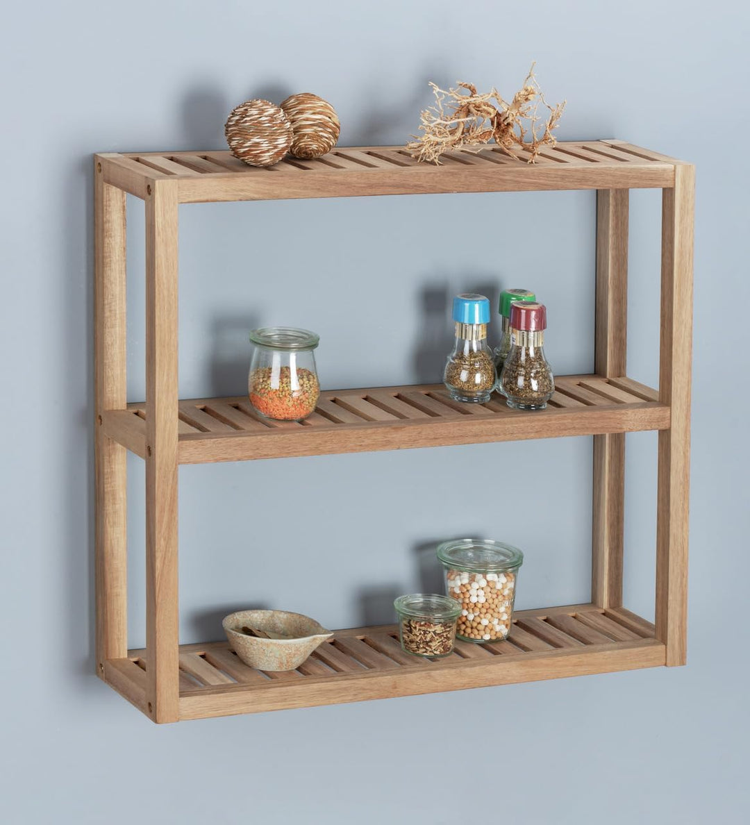 WENKO Wandregal aus Massiv Holz Akazie, Badezimmerregal, Küchenregal, Schuhregal, Standregal, Modern