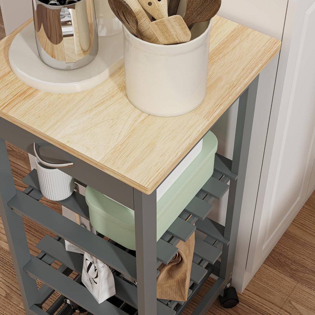 [en.casa] Servierwagen Biel Dunkelgrau/Holzfarben 76 x 37 x 37 cm Küchenwagen Aufbewahrungsregal mit