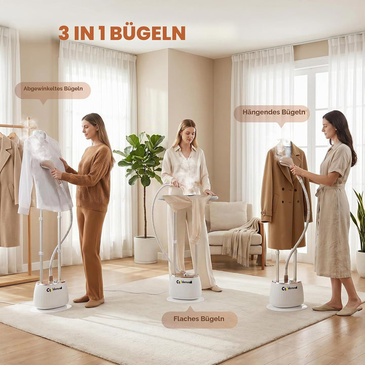 CGOLDENWALL Vertikaler Dampfglätter 1350W mit Doppelstange, 1.6L Tank, 10 Dampfstufen, 3-in-1 Bügelw