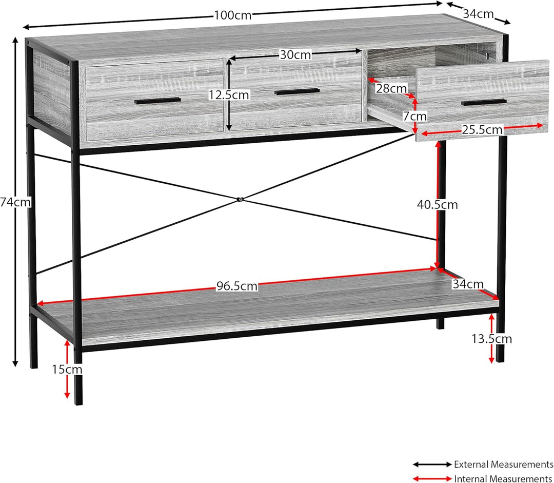 Vida Designs Brooklyn Konsolentische, Holzwerkstoff, Grau, 3 Drawer Grau 3 Drawer, Grau 3 Drawer