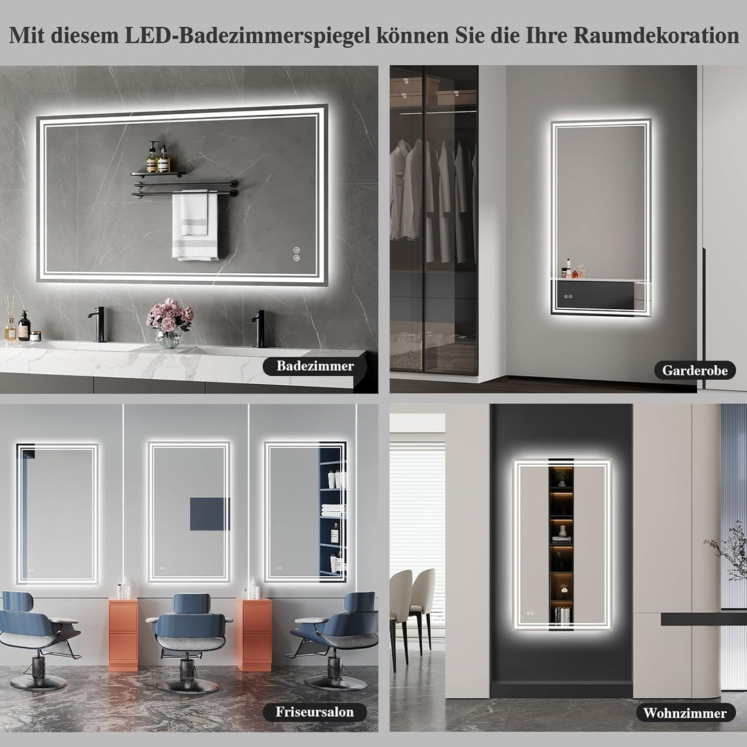 Badspiegel-mit-Beleuchtung 70x120cm - LED Badezimmerspiegel Badezimmer Spiegel mit Beleuchtung, Besc