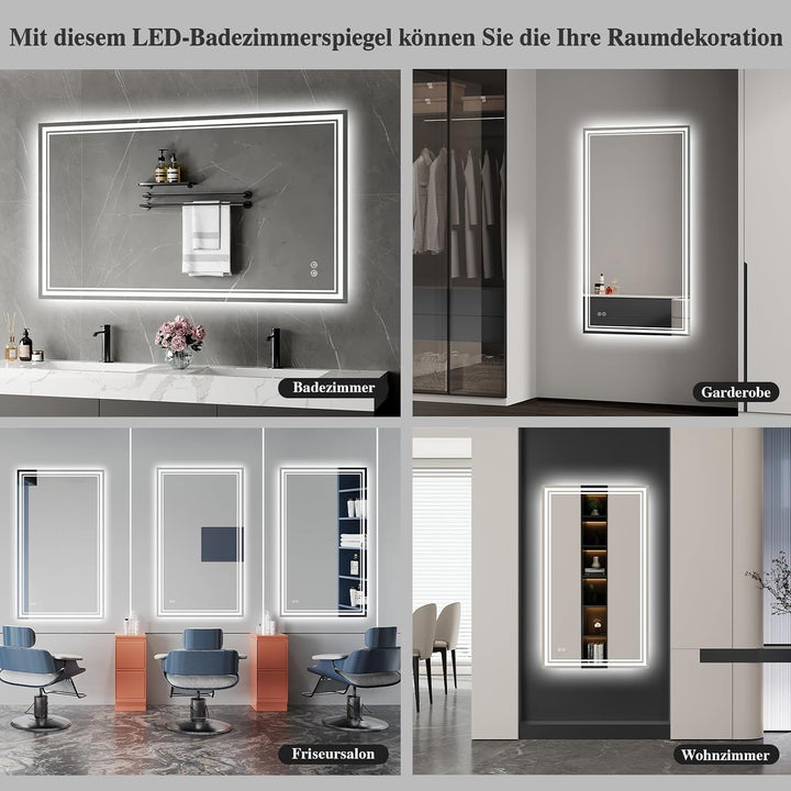Badspiegel-mit-Beleuchtung 70x120cm - LED Badezimmerspiegel Badezimmer Spiegel mit Beleuchtung, Besc