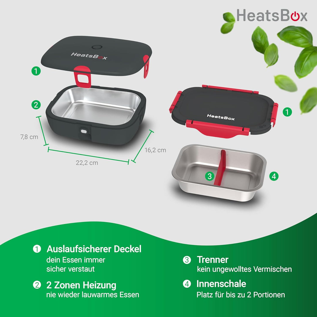 FAITRON HeatsBox Style+, Elektrische Lunchbox, Warmhaltebox, zum Erhitzen von Speisen, Unterwegs, au