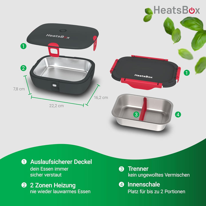 FAITRON HeatsBox Style+, Elektrische Lunchbox, Warmhaltebox, zum Erhitzen von Speisen, Unterwegs, au
