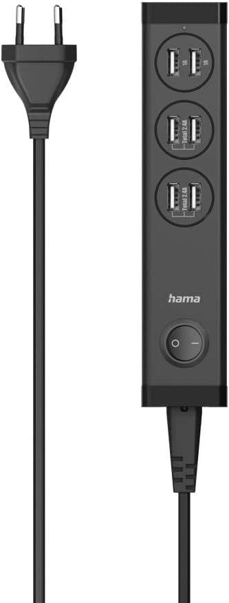 Hama USB Ladegerät 6 Port 34W (Ladestation mehrere Geräte, 6fach USB A, Mehrfach USB Steckdose, Netz