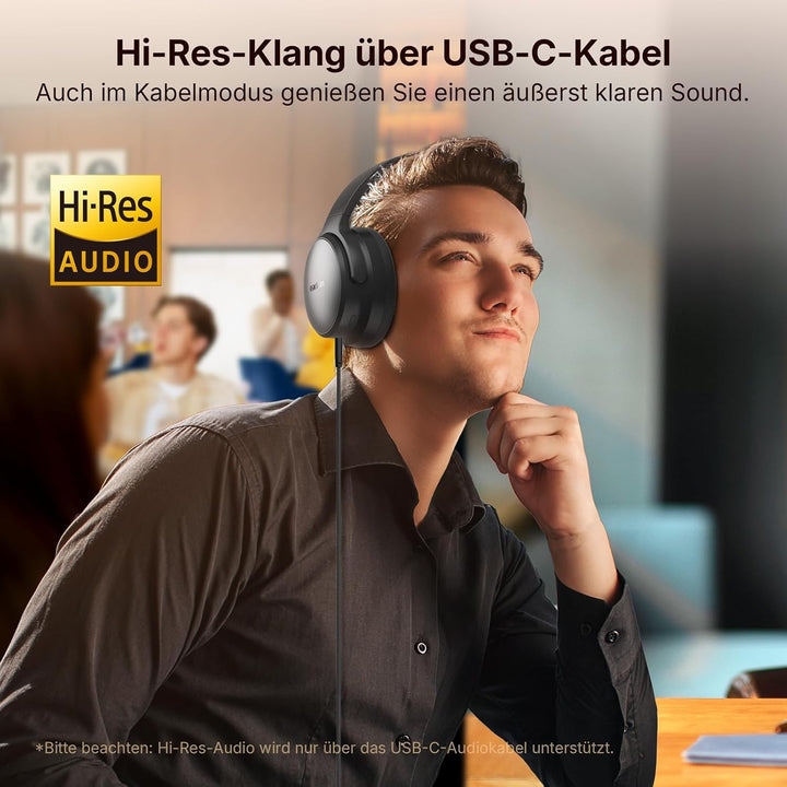 EarFun Tune Pro Over-Ear Kopfhörer Kabellos, Aktiver Geräuschisolierung, Dual-Dynamic-Treibern, Hi-R