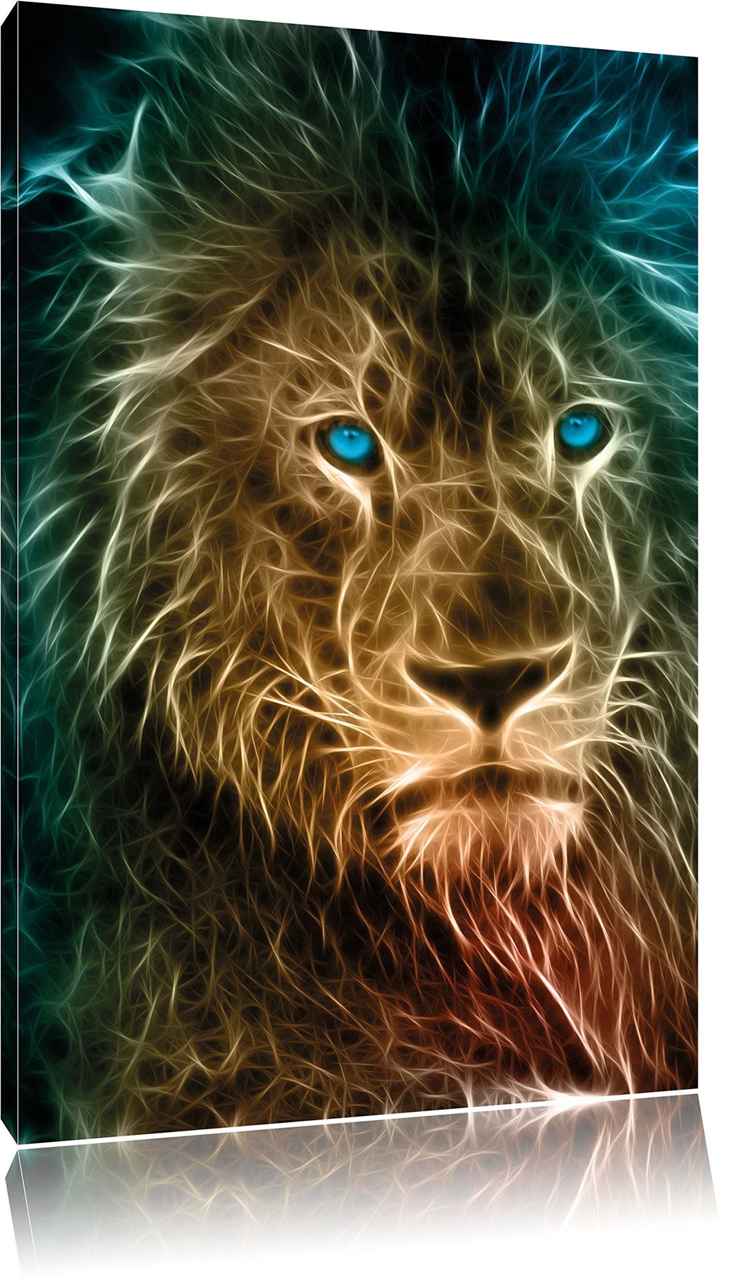 Pixxprint New Art Löwe, Format: 100x70 auf Leinwand, XXL riesige Bilder fertig gerahmt mit Keilrahme