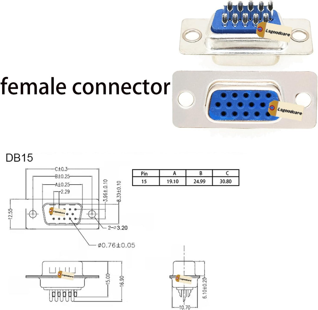 Lsgoodcare RS232-paralleler serieller Anschluss Db15-15 Pin D Sub männlicher weiblicher Lötstecker u