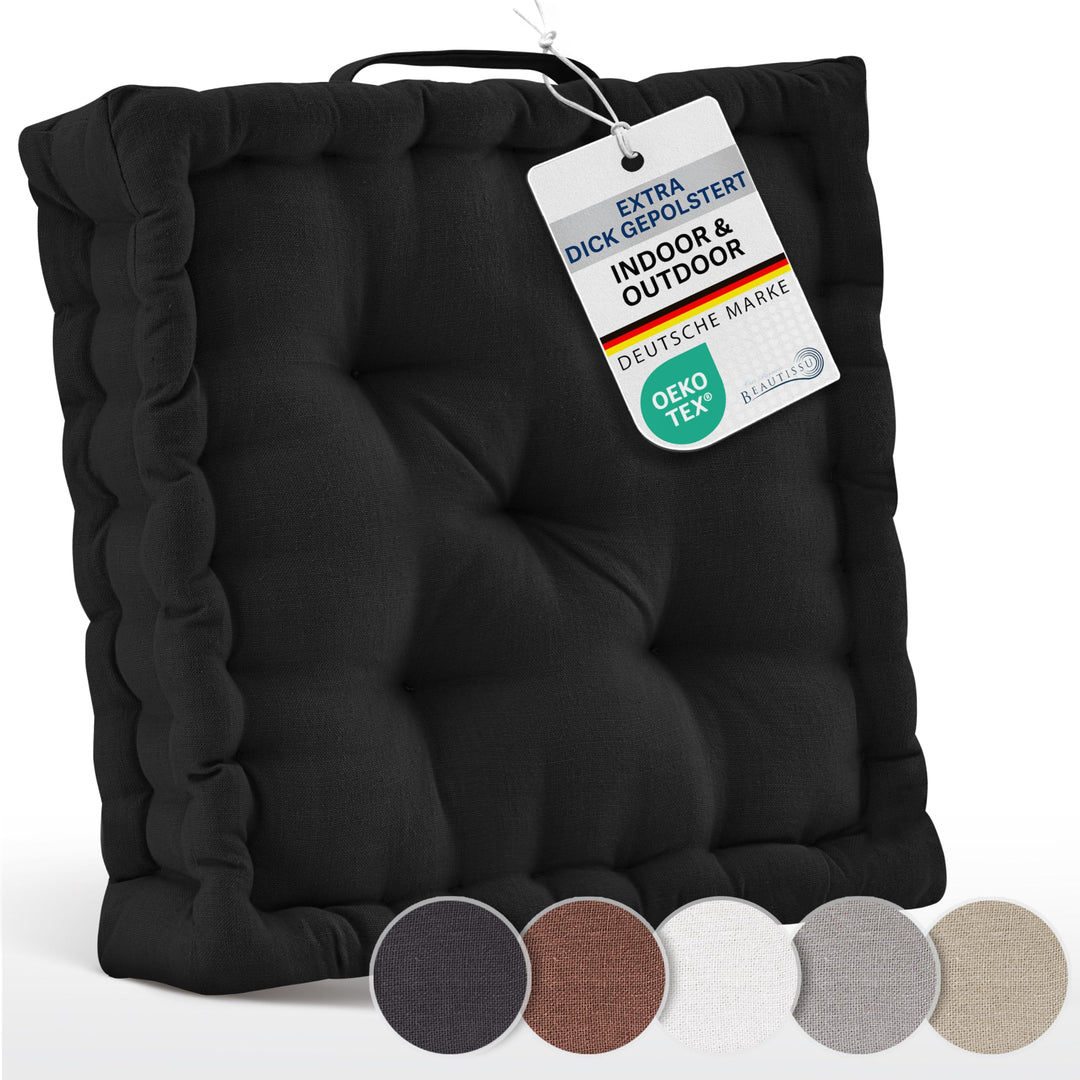 Beautissu Bodenkissen Sitzkissen Dickes Matratzenkissen mit Tragegriff | 50x50cm 10cm 100% Baumwolle