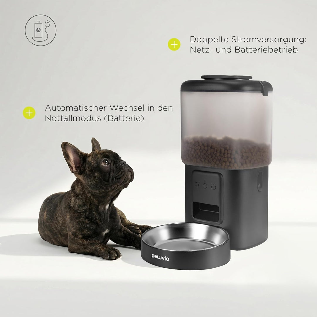 Crispy Wi-Fi Katzenfutterautomat mit App und WLAN, Portionskontrolle und Timer, Edelstahl-Napf, Batt