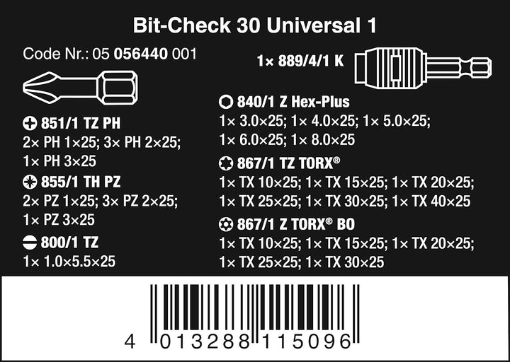 Wera Kraftform Kompakt 20 mit Tasche, 7-teilig, 05051021001 & Bit-Sortiment, Bit-Check 30 Universal
