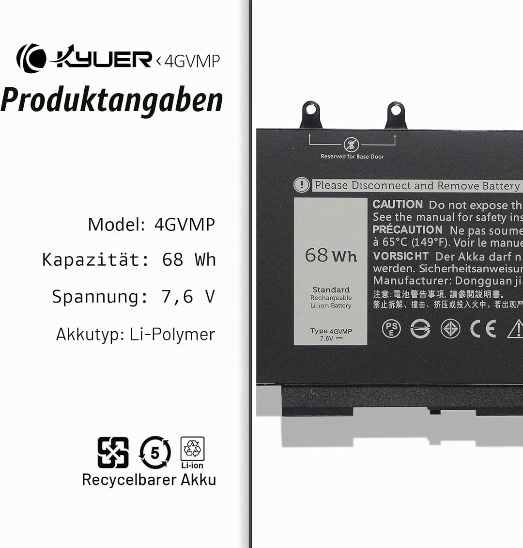 K KYUER 68Wh 4GVMP Laptop Akku Replacement für Dell Latitude 5400 E5400 5410 E5410 5500 E5500 5510 E