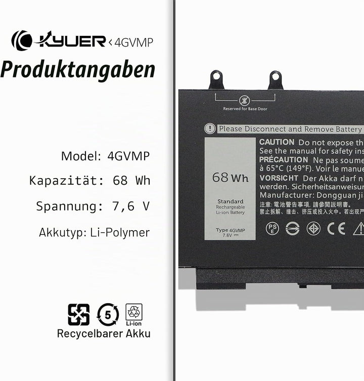 K KYUER 68Wh 4GVMP Laptop Akku Replacement für Dell Latitude 5400 E5400 5410 E5410 5500 E5500 5510 E
