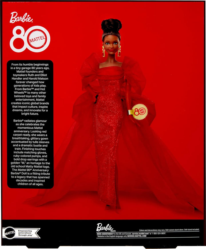 Barbie Signature Puppe, Sammelfigur zum 80. Jubiläum von Mattel in glitzerndem rotem Tüllkleid mit t