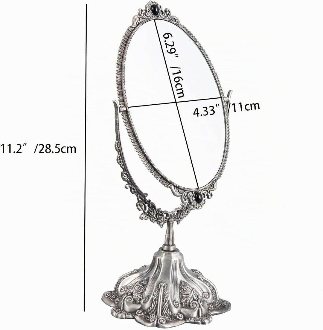 Feyarl Vintage-Schminkspiegel, oval, floraler Tischspiegel, doppelseitig, drehbar, mit Ständer, für