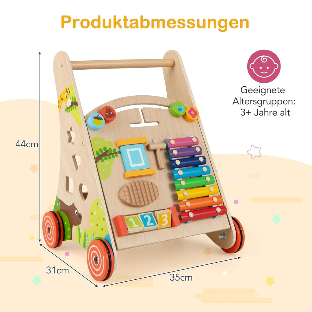 DREAMADE Lauflernwagen Holz, Lauflernhilfe ab 1 Jahr, Baby Gehhilfe mit Stauraum & Spielzeug, Gehfre