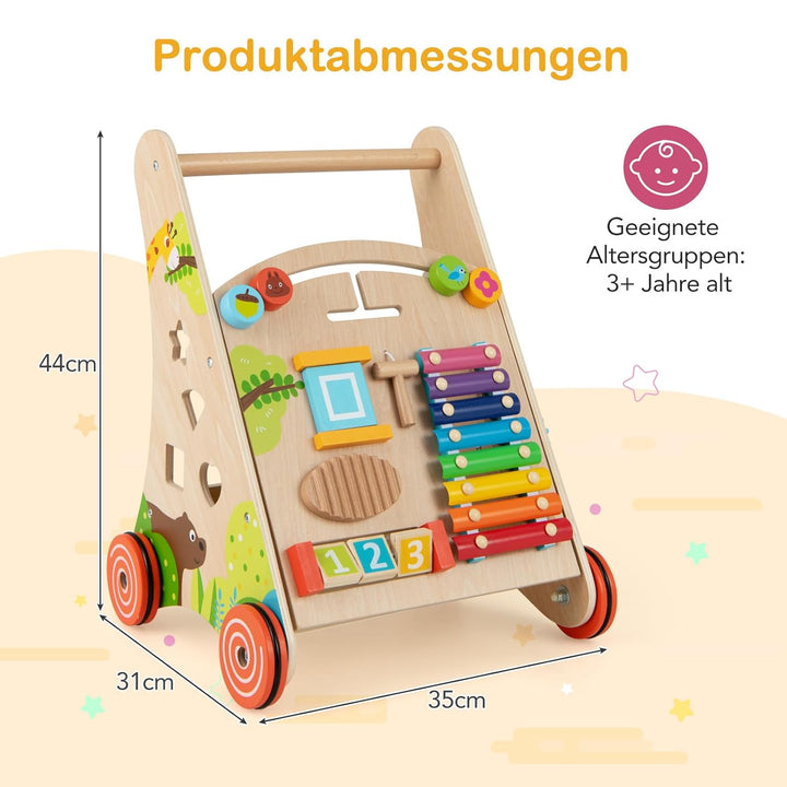 DREAMADE Lauflernwagen Holz, Lauflernhilfe ab 1 Jahr, Baby Gehhilfe mit Stauraum & Spielzeug, Gehfre