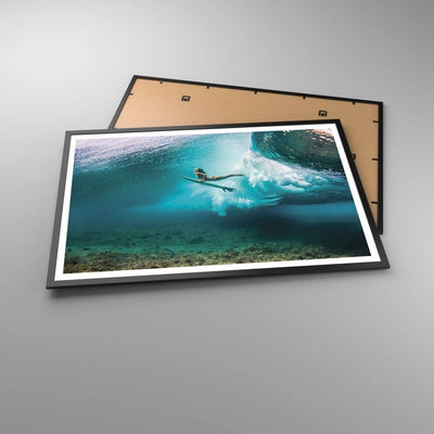 Poster Schwarzrahmen Surfen Unterwasser Frau Deko 91x61cm Wandposter Art Prints Wandbilder Dekoratio