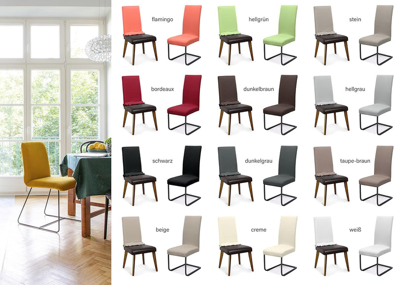 Stuhlhussen Sets, elastische Stretch Husse Jersey Baumwolle Sitzbezug für Stuhl - 8er Set, Farbe: Be