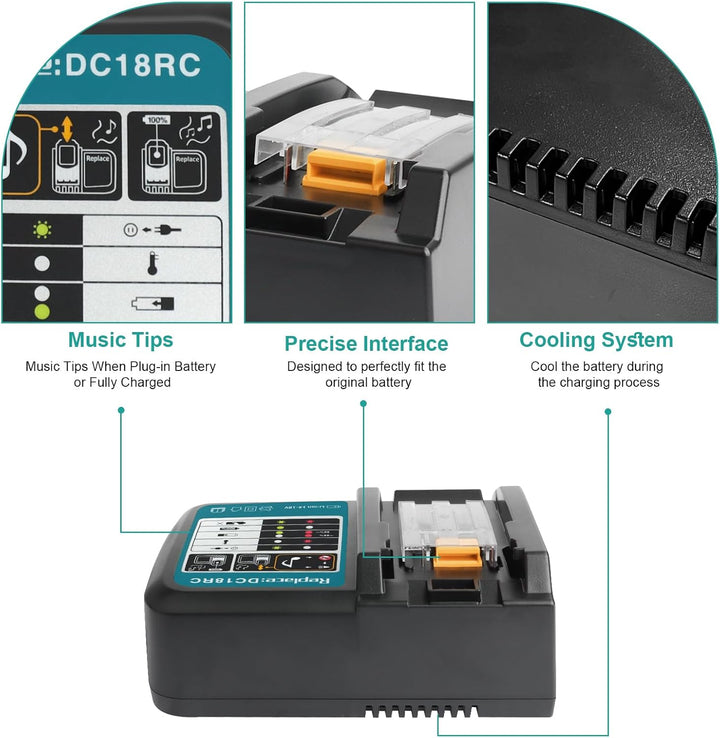 DC18RC Schnellladegerät Kompatibel mit makita 14.4V/18V Lithium-Ionen Akku BL1815N BL1820 BL1830 BL1