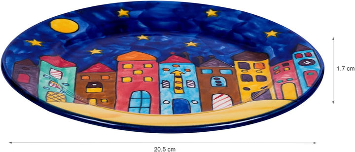 Gall&Zick Speiseteller set/2 Teller bunt bemalt Deko Geschirr Handbemalt Village Design (20,5cm Früh