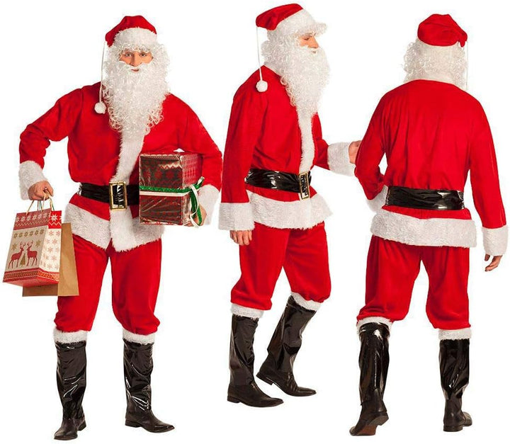 Boland 13412 - Kostüm Weihnachtsmann, Anzug mit Hose, Kurzmantel mit Gürtel, Mütze mit Bommel, Perüc