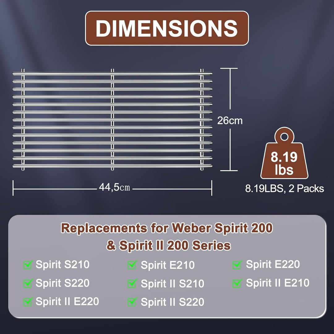 Denmay 7637 44,5 x 26cm Edelstahl Grillrost für Weber Spirit I & II E210, E220, S210, S220 (mit vord