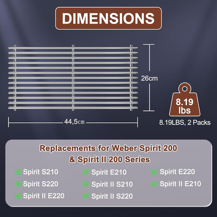 Denmay 7637 44,5 x 26cm Edelstahl Grillrost für Weber Spirit I & II E210, E220, S210, S220 (mit vord