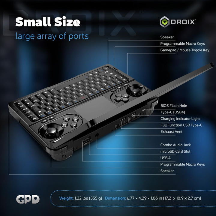 GPD Win Mini 2025 Handheld Gaming PC, AMD Ryzen 7 8840U, 8C/16T bis zu 5.1GHz, Radeon 780M GPU, 16GB