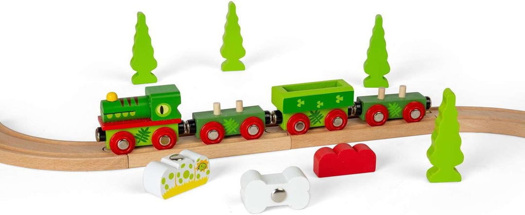 Bigjigs Rail Dino Lokomotive mit Waggons