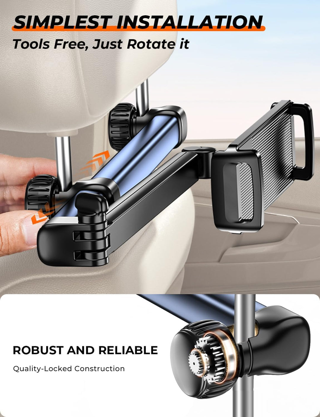 TRYONE Tablet Halterung Auto Kopfstütze - [46cm Langarm] [3 in 1 Ausziehbare] KFZ Tablethalterungen
