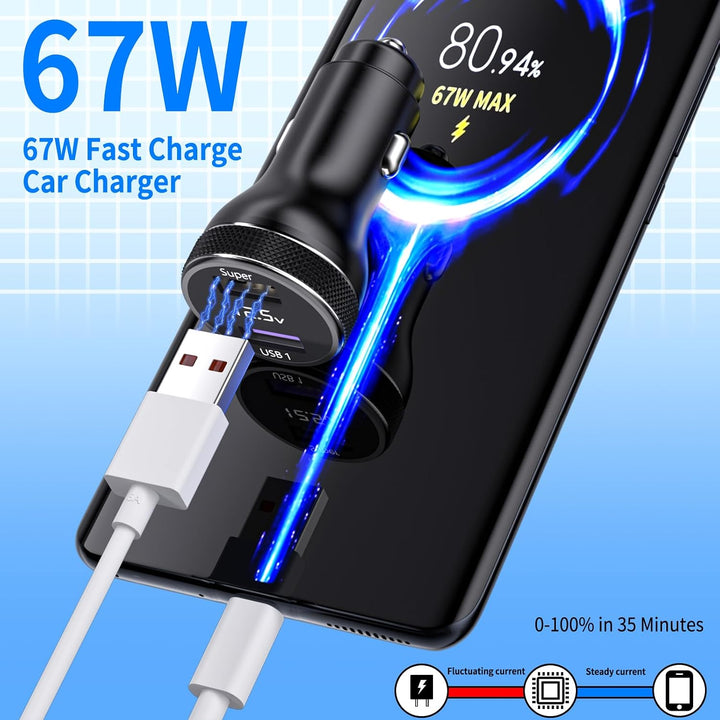67W Zigarettenanzünder USB Ladegerät mit USB C Kabel 1M für Mi Turbo Charge Auto Schnellladegerät Tu