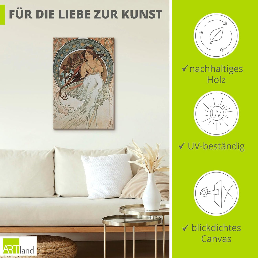 ARTland Leinwandbild Wandbild Bild auf Leinwand 40x60 cm Wanddeko Frau Kleid Ornamente Vier Künste D
