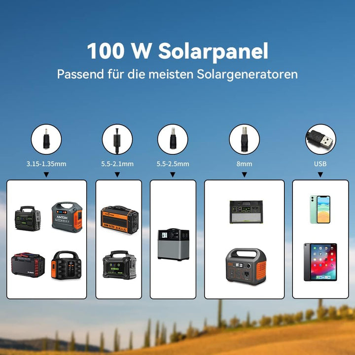 Solarpanel Faltbar 100W Solar Powerbanks 18V Monokristalline Solarmodule Balkonkraftwerk Camping Pow