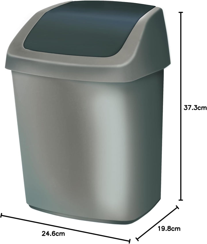 Curver 03984-373-00 Abfallbehälter Swing-Top 10 L, Silber/anthrazit Schwarz / Hellgrau 10 l, Schwarz