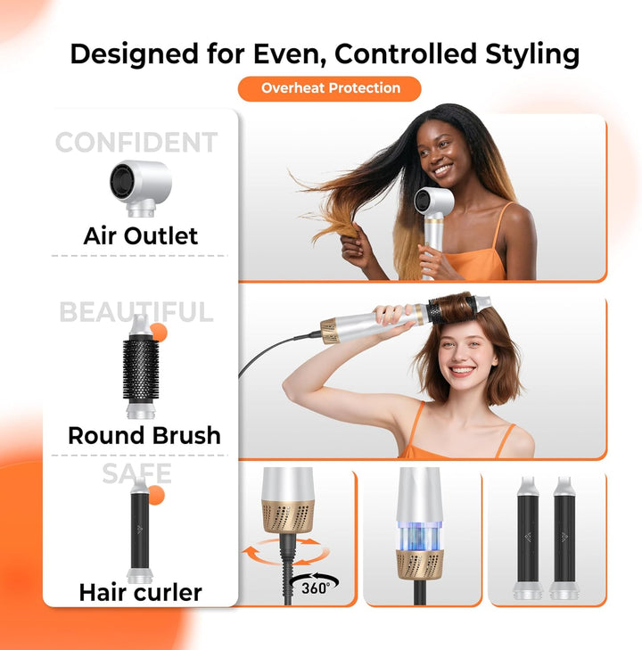Hair Styler 5 in1, Haarstyler Hair Styler Set Airstyler mit Curl Brush Rundbürstenföhn Haarstyler Wa