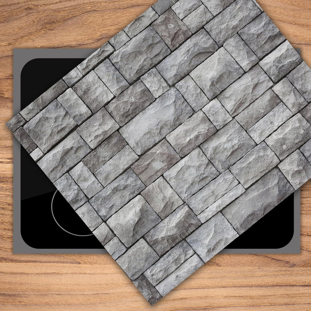 SmartDecoration Herdabdeckplatte Ceranfeldabdeckung aus Glas 60x52 cm Einteilig Motiv "Stein" Grau (
