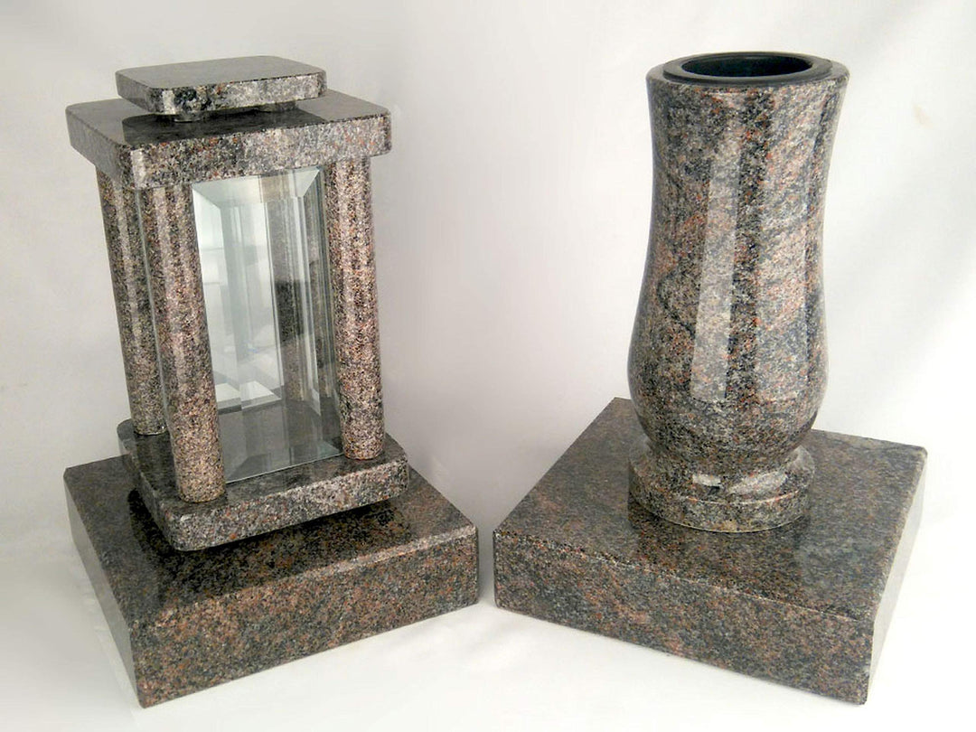 designgrab Set Grablampe Modern 25,5 cm & Granitvase 25 cm mit Granitsockel – massiv, hochwertig & p