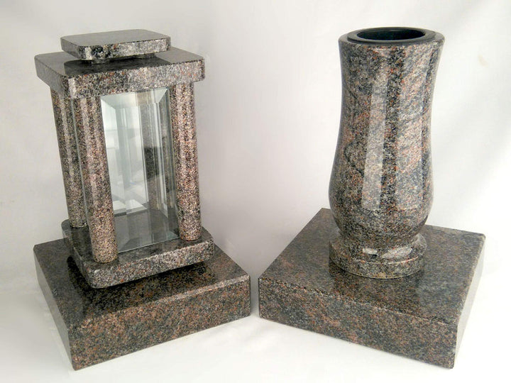 designgrab Set Grablampe Modern 25,5 cm & Granitvase 25 cm mit Granitsockel – massiv, hochwertig & p