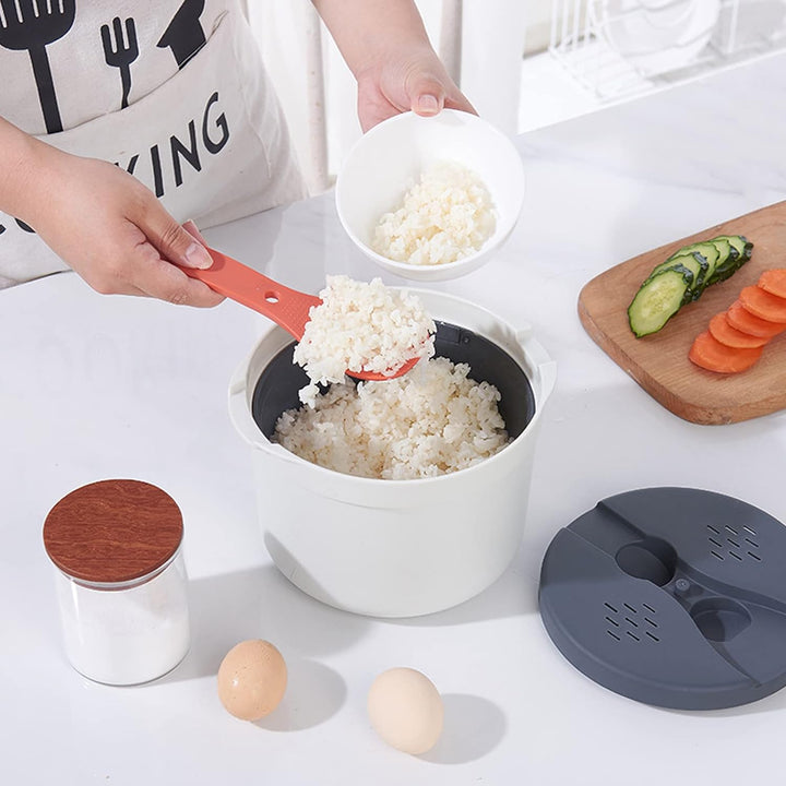 Mikrowellen Reiskocher, 2L Dampfgarer Runde Lebensmittelbehälter Kochen Multifunktionales Kochgeschi